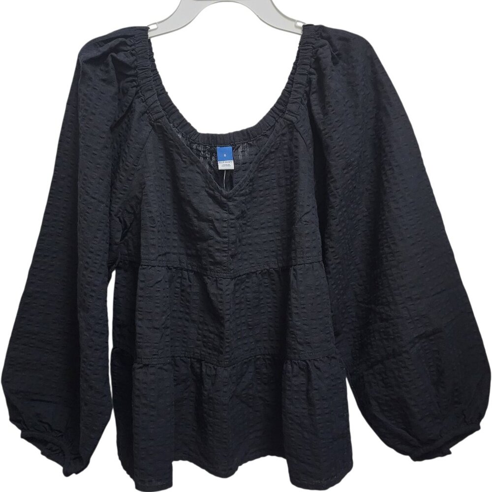 OLD NAVY Tiered Seersucker Long-Sleeve Swing Top